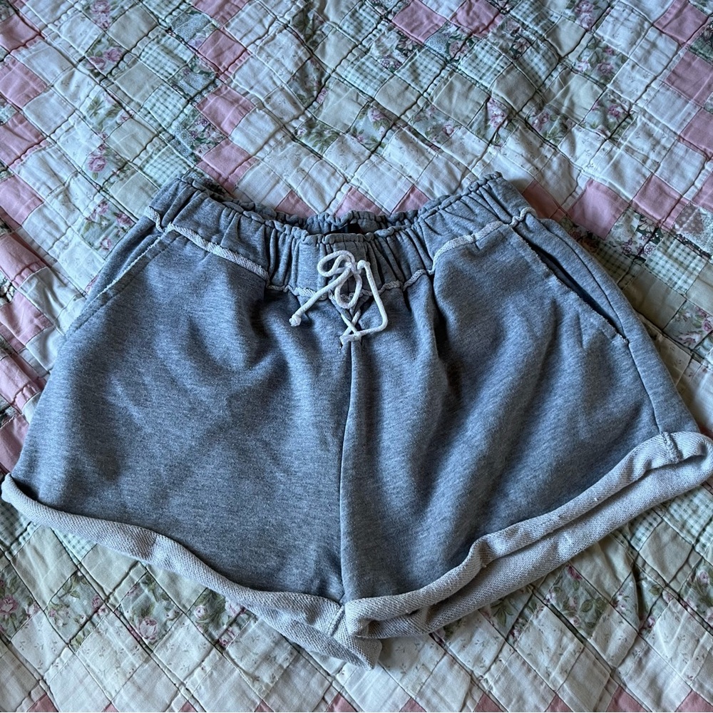 Grey sweatpant style shorts